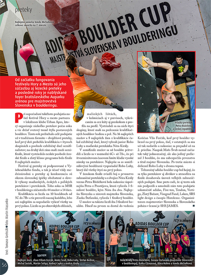 horolezec, časopis, magazín, adidas boulder cup, aupark